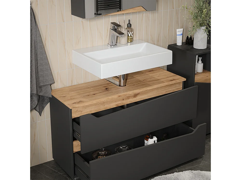 Zestaw mebli łazienkowych antracyt/dąb artisan 100x35x57.5 marelle