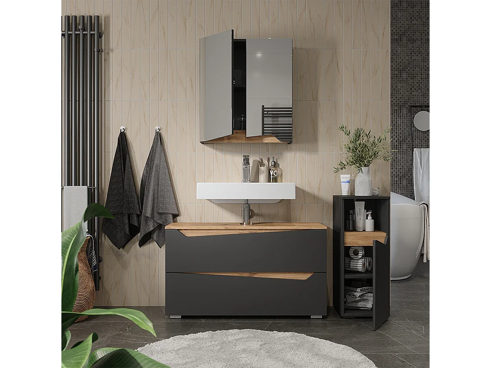 Zestaw mebli łazienkowych antracyt/dąb artisan 100x35x57.5 marelle