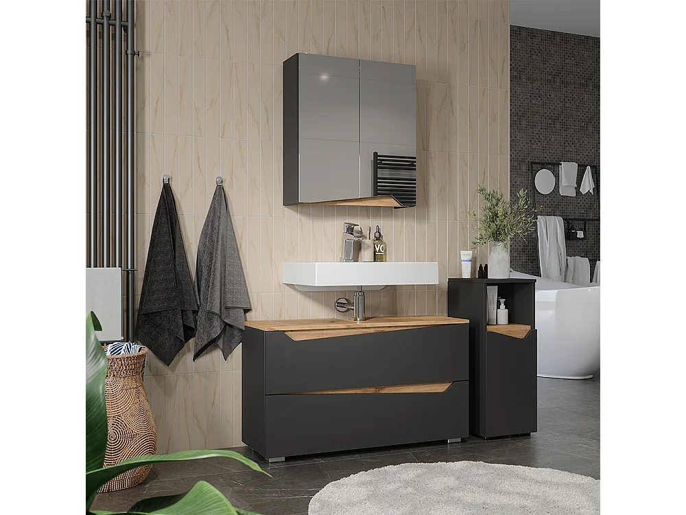Zestaw mebli łazienkowych antracyt/dąb artisan 100x35x57.5 marelle