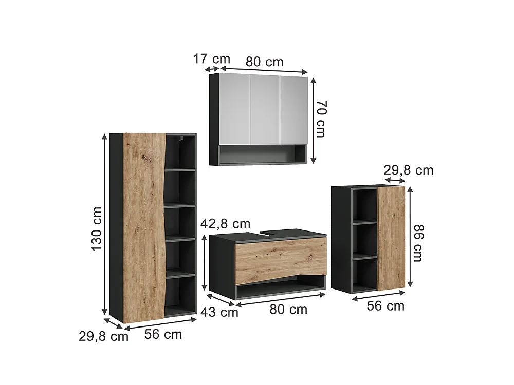 Zestaw mebli łazienkowych dąb artisan/antracyt 80x43x42.8 willow