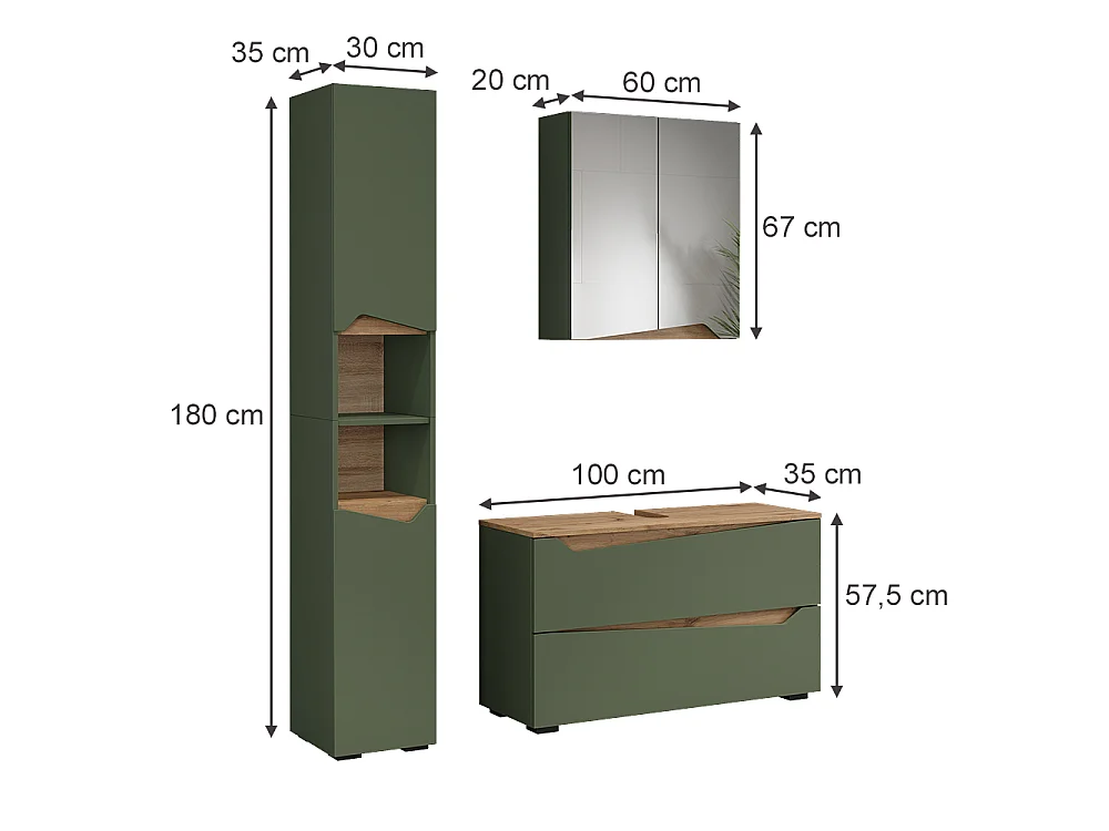 Badrumsmöbelset grön/hantverks ek 100x35x57.5 marelle