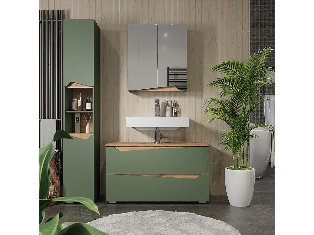Badrumsmöbelset grön/hantverks ek 100x35x57.5 marelle