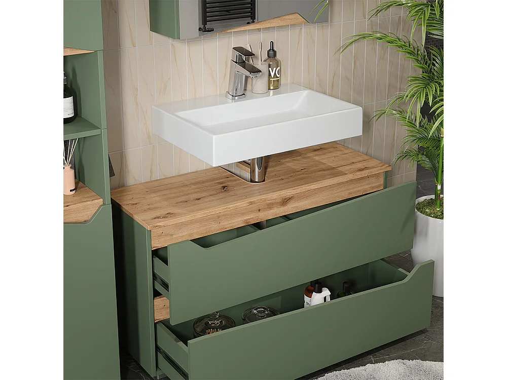 Badrumsmöbelset grön/hantverks ek 100x35x57.5 marelle