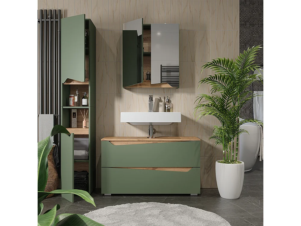 Badrumsmöbelset grön/hantverks ek 100x35x57.5 marelle