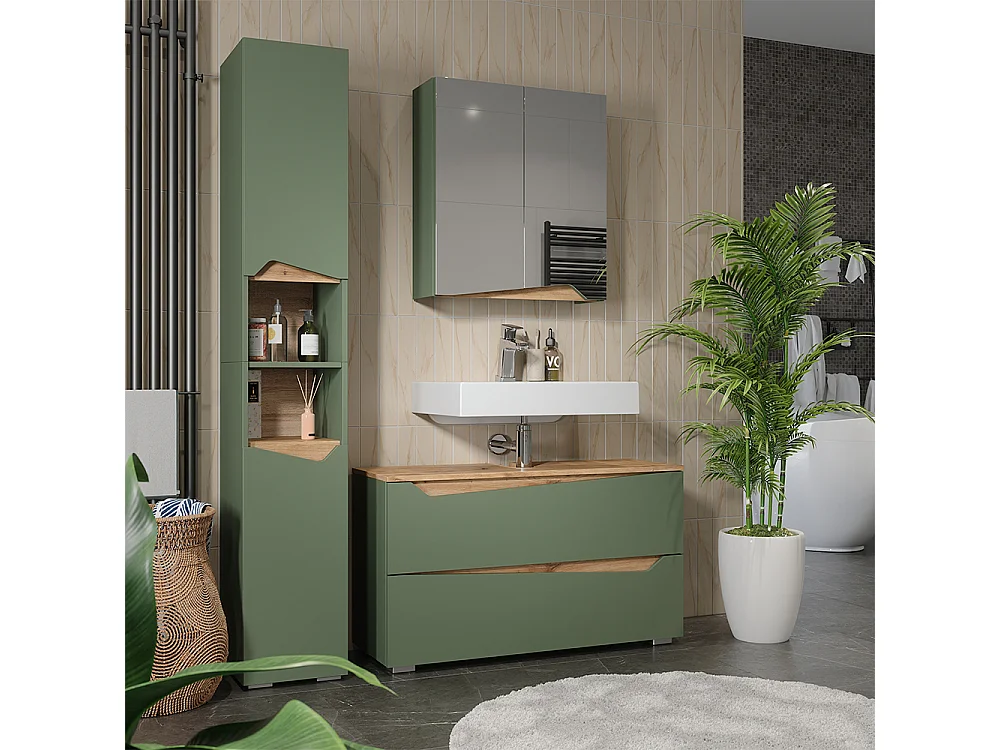 Badrumsmöbelset grön/hantverks ek 100x35x57.5 marelle