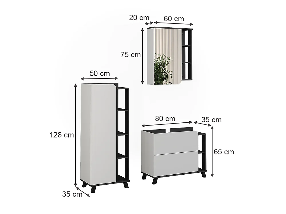 Badrumsmöbelset vit/antracit 80x35x65 karen