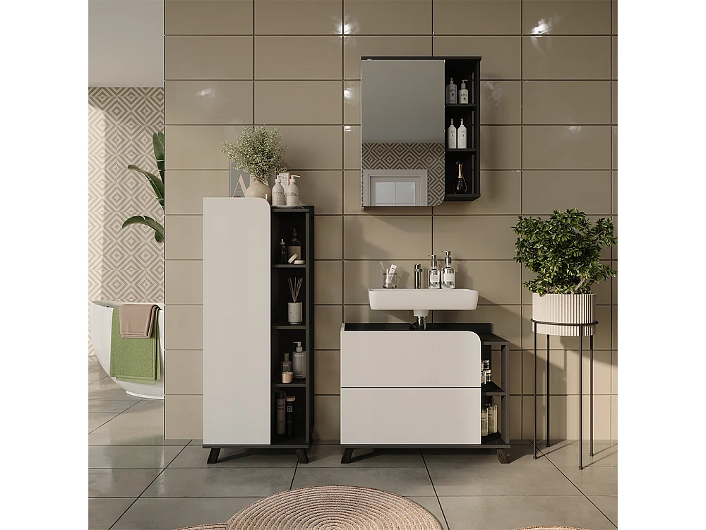 Badrumsmöbelset vit/antracit 80x35x65 karen