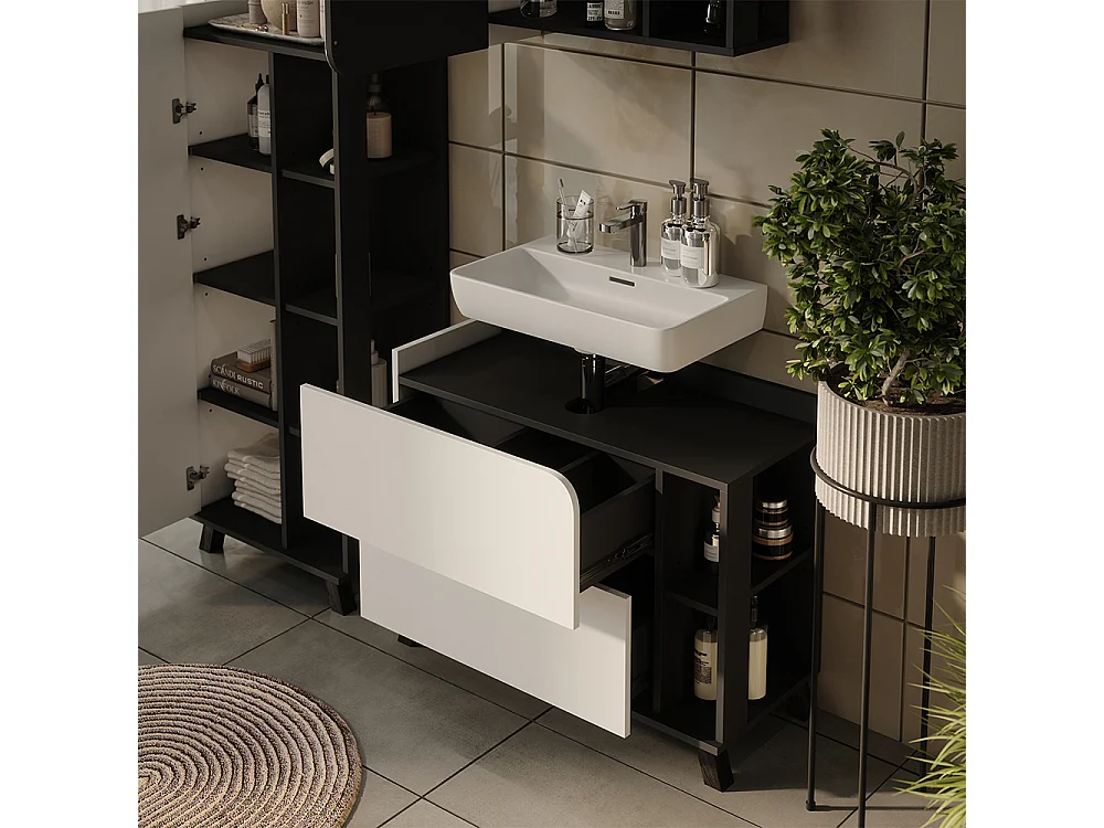Badrumsmöbelset vit/antracit 80x35x65 karen