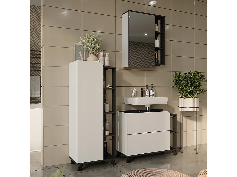 Badrumsmöbelset vit/antracit 80x35x65 karen