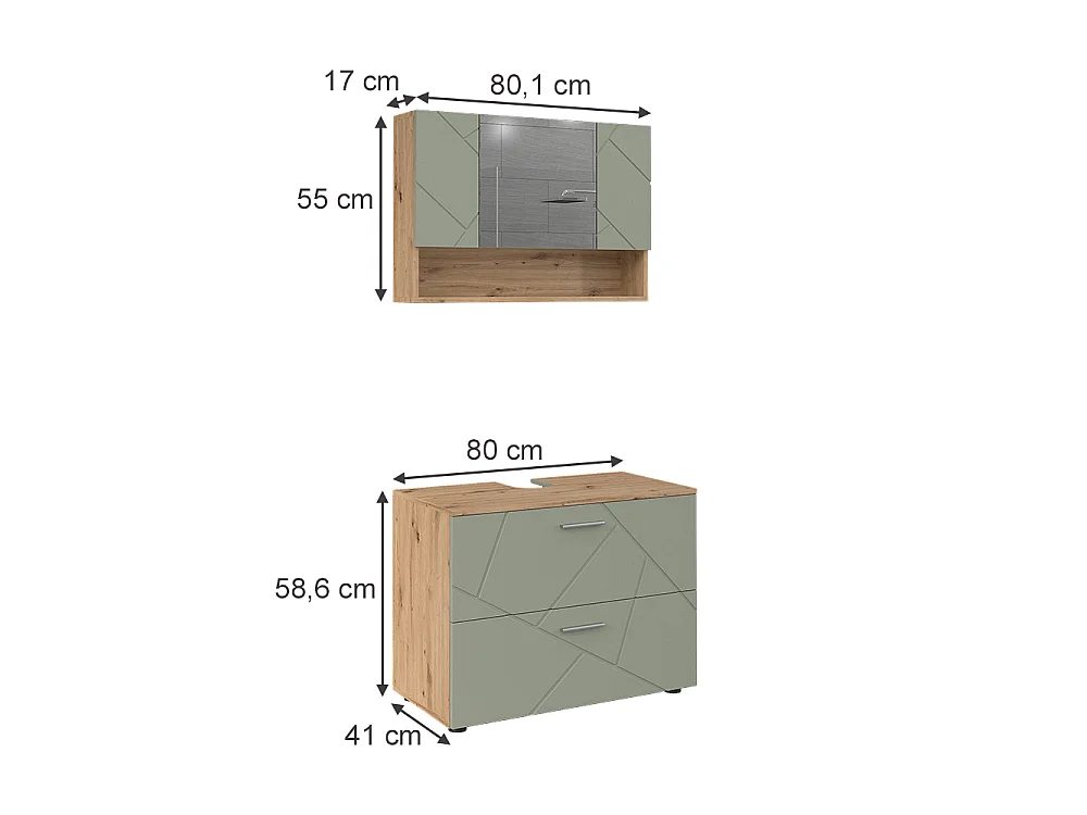 Badrumsmöbelset salvia grön 80x41x58.6 irma