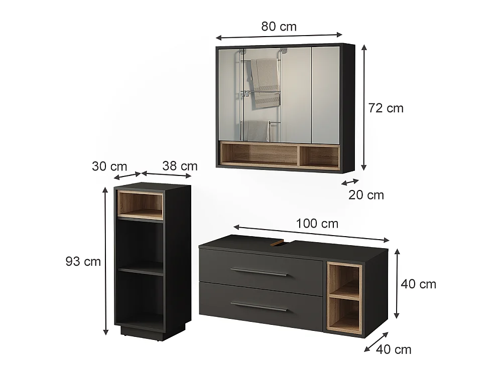 Badmöbel-Set anthrazit/sonoma 100x40x40 beatrice