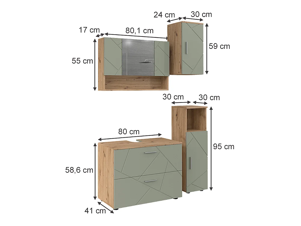 Zestaw mebli łazienkowych szałwia zielona 80x41x58.6 irma