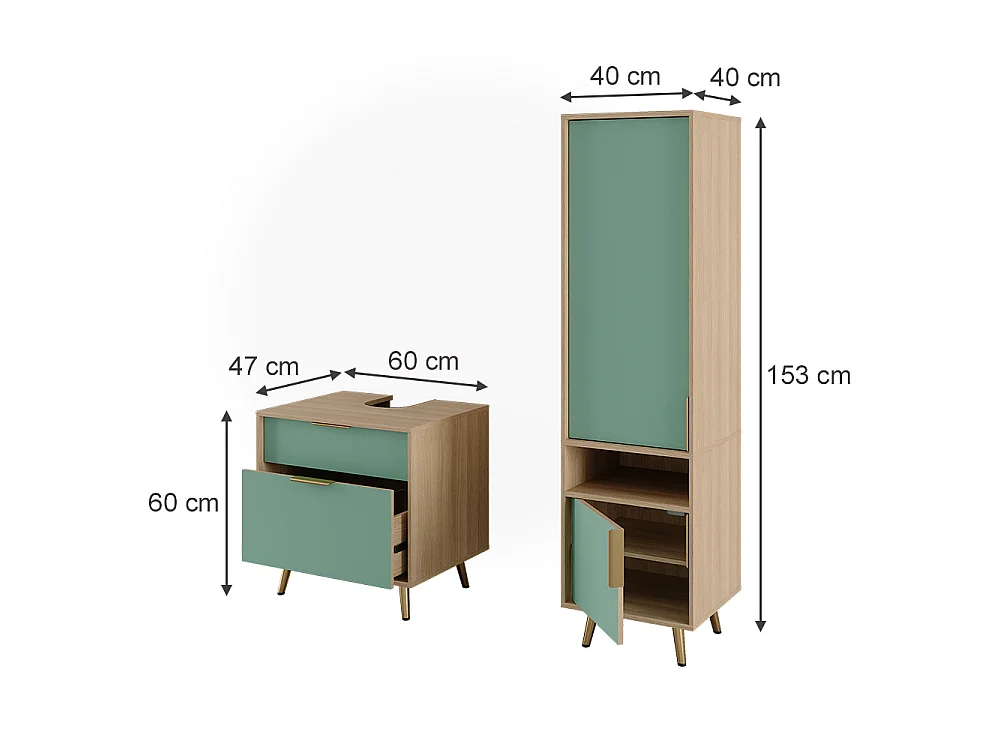 Badkamermeubelset saliegroen/eiken 60x47x60 kano