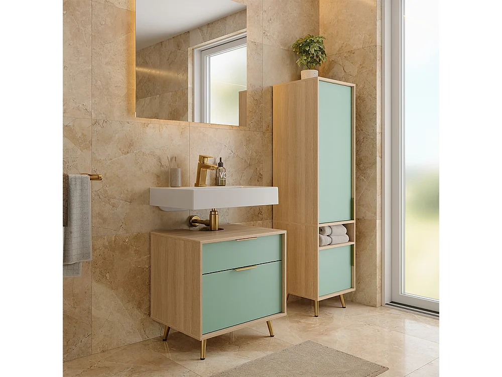 Badkamermeubelset saliegroen/eiken 60x47x60 kano