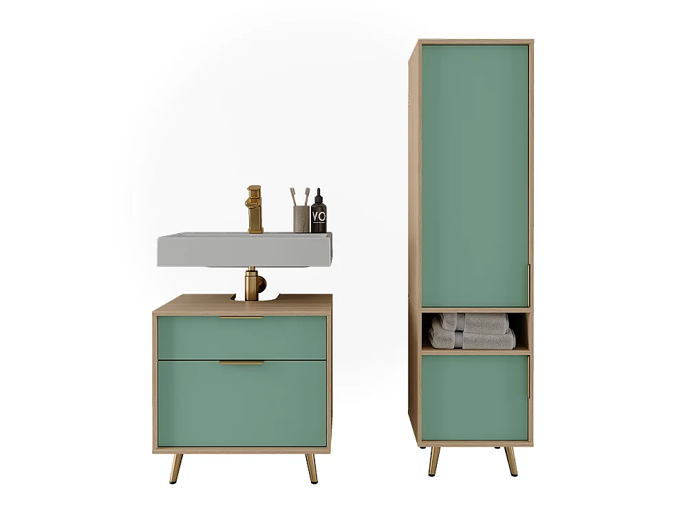 Badkamermeubelset saliegroen/eiken 60x47x60 kano
