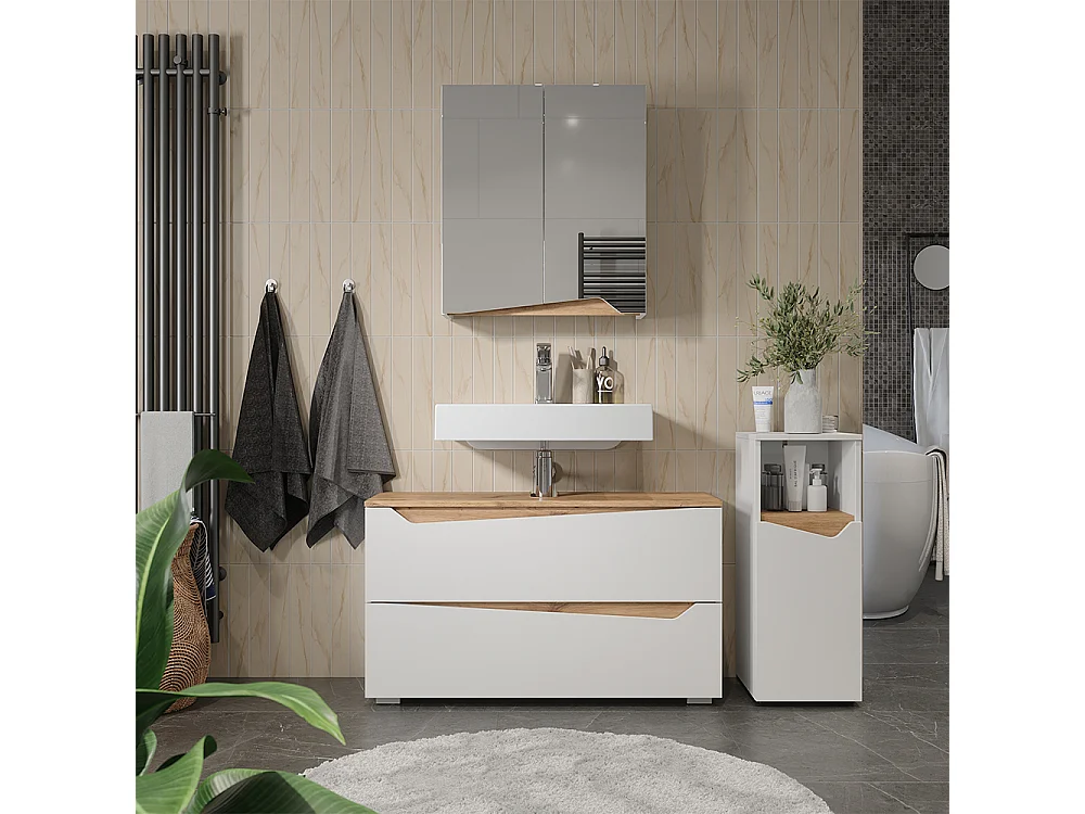 Zestaw mebli łazienkowych biały/dąb artisan 100x35x57.5 marelle