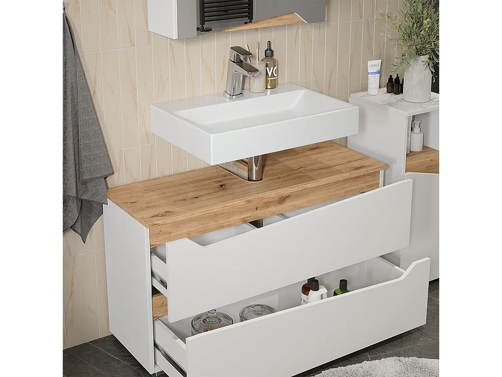 Zestaw mebli łazienkowych biały/dąb artisan 100x35x57.5 marelle