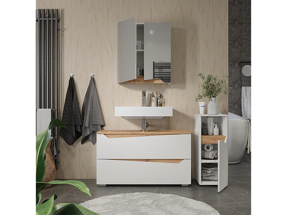 Zestaw mebli łazienkowych biały/dąb artisan 100x35x57.5 marelle
