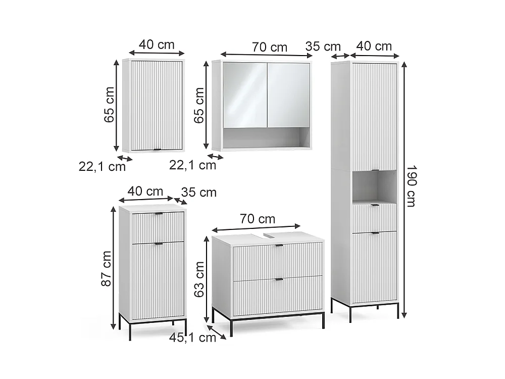 Badrumsmöbelset vit 70x45.1x63 eliza