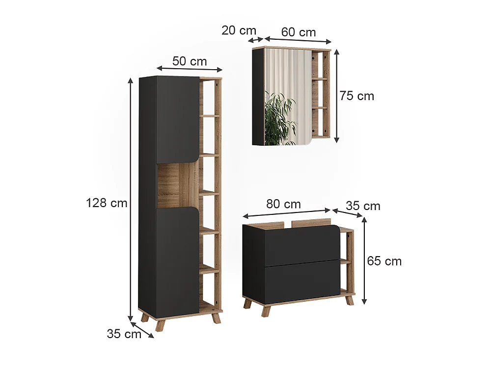 Badrumsmöbelset antracit/sonoma 80x35x65 karen