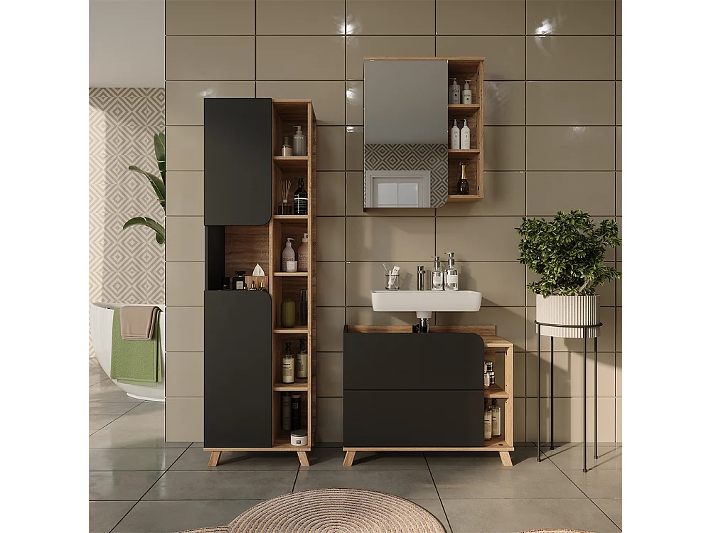 Badrumsmöbelset antracit/sonoma 80x35x65 karen