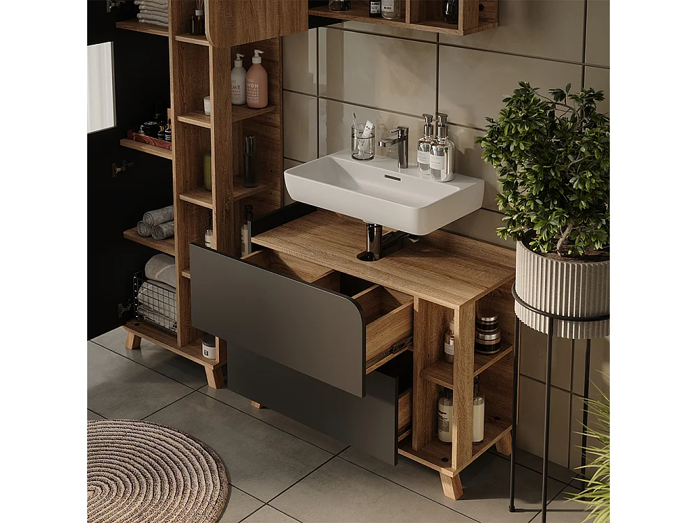 Badrumsmöbelset antracit/sonoma 80x35x65 karen