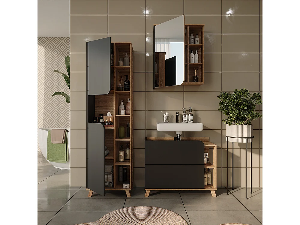 Badrumsmöbelset antracit/sonoma 80x35x65 karen