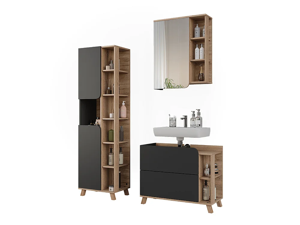 Badrumsmöbelset antracit/sonoma 80x35x65 karen