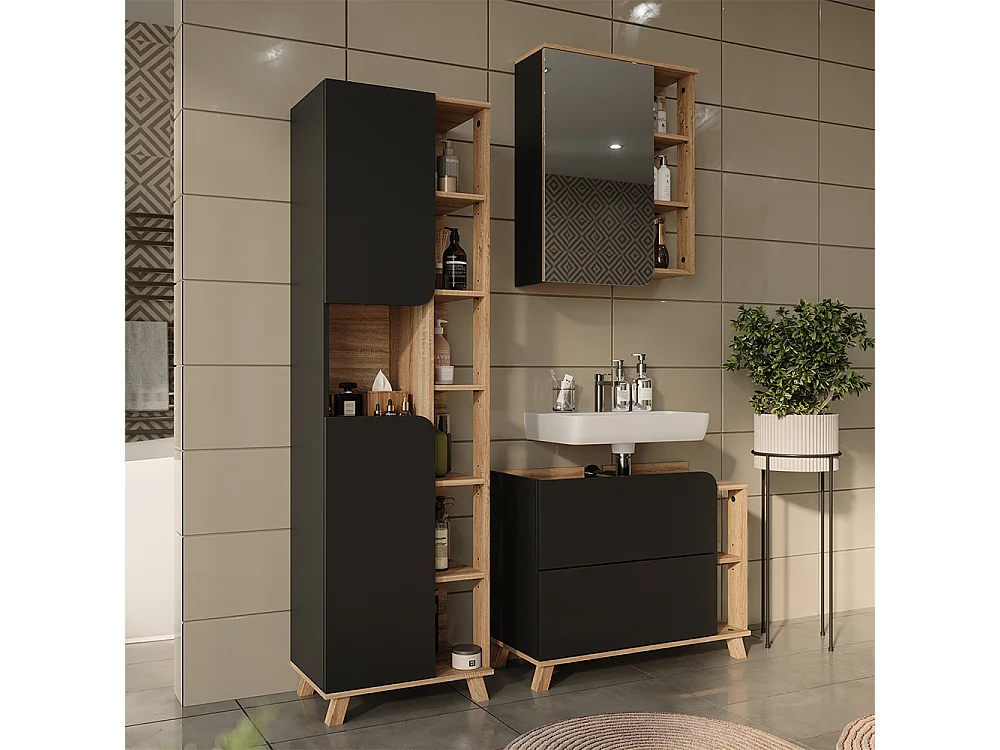 Badrumsmöbelset antracit/sonoma 80x35x65 karen