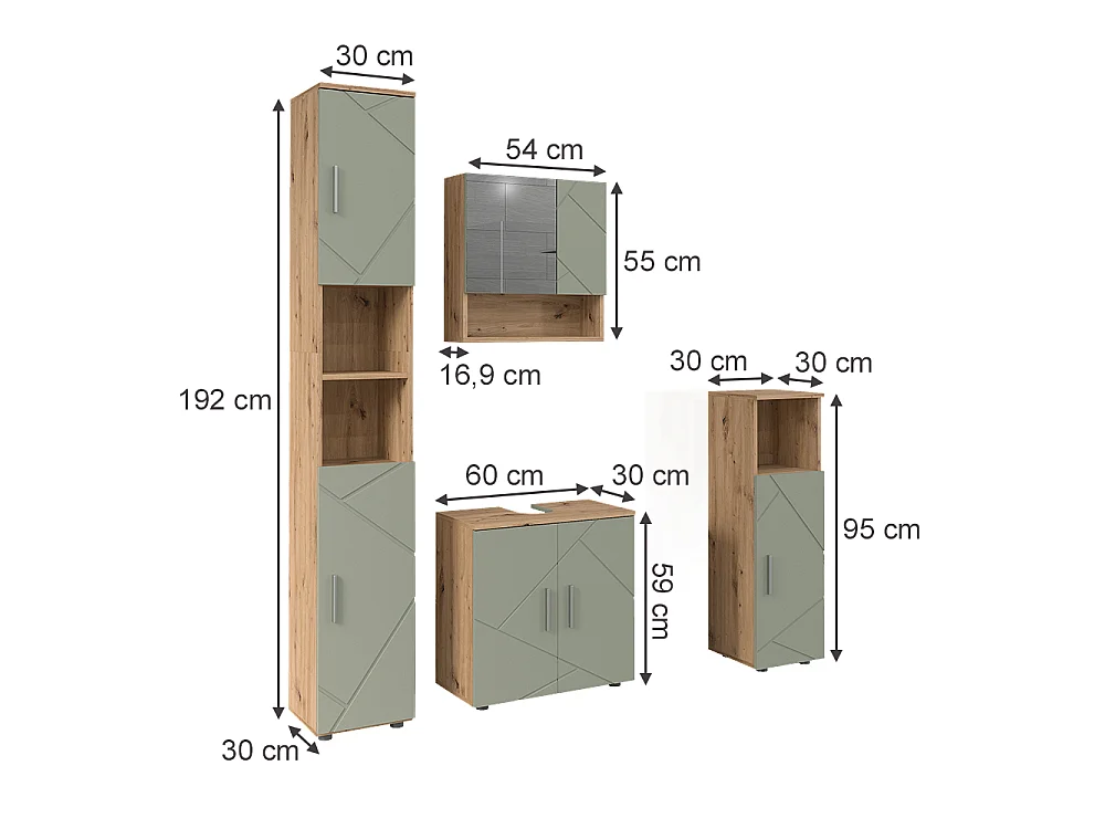 Zestaw mebli łazienkowych szałwia zielona 60x30x59 irma
