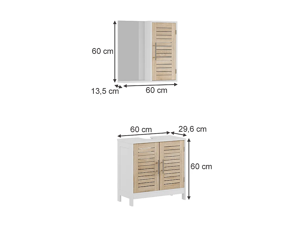 Badrumsmöbelset vit/ek 60x29.6x60 looma