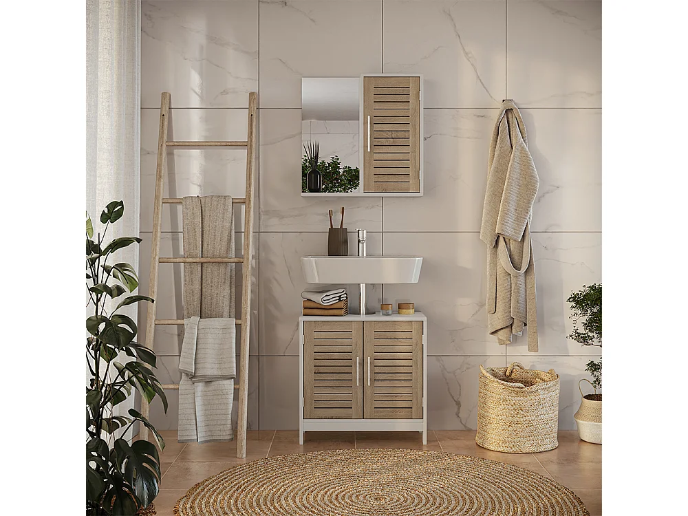 Badrumsmöbelset vit/ek 60x29.6x60 looma
