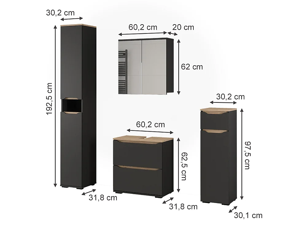 Badmöbel-Set anthrazit/artisan-eiche 60.2x20x62 ruben