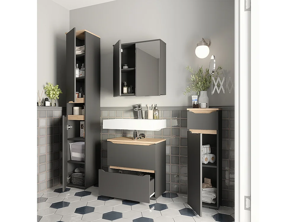 Badmöbel-Set anthrazit/artisan-eiche 60.2x20x62 ruben