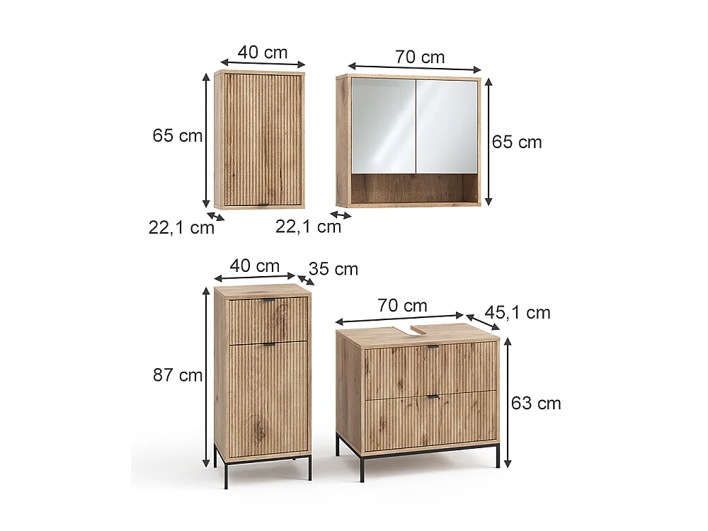 Meubles bain chêne viking 70x45.1x63 eliza