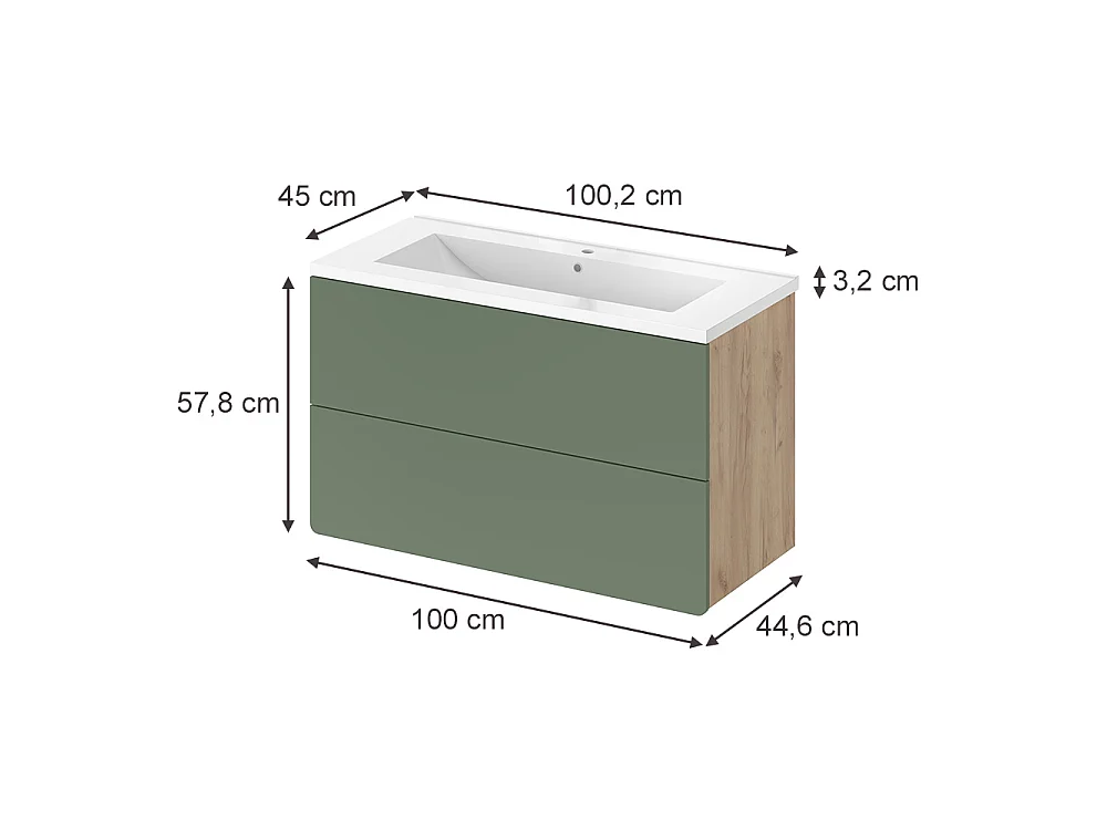 Badkamermeubelset groen/goudkleurig eiken 100x44.6x57.8 izan