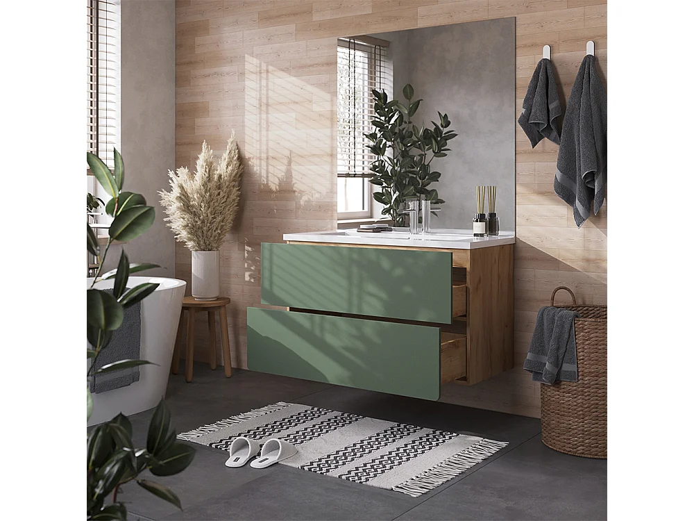 Badkamermeubelset groen/goudkleurig eiken 100x44.6x57.8 izan