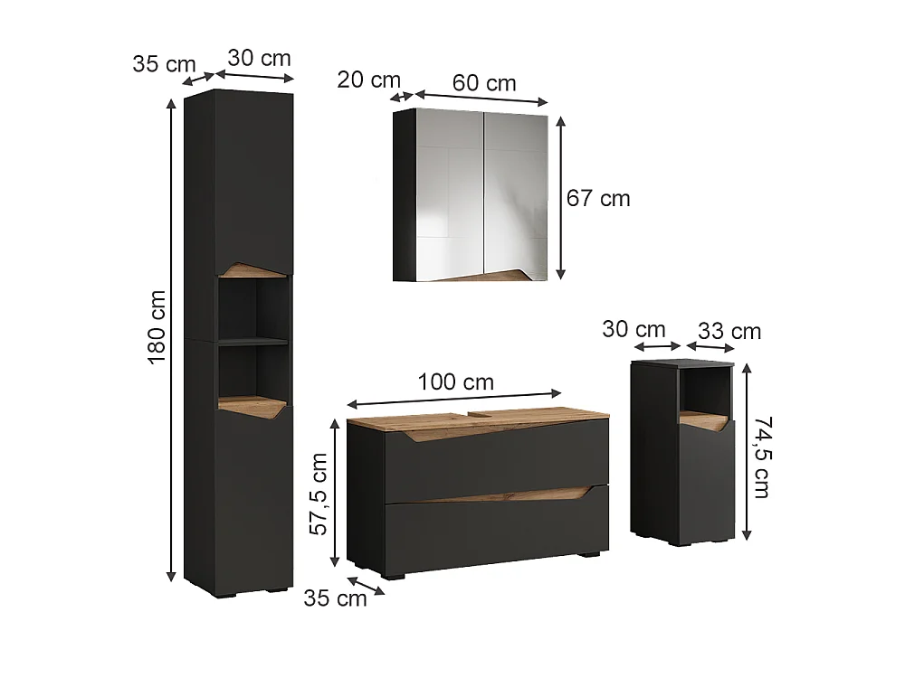 Badmöbel-Set anthrazit/artisan-eiche 100x35x57.5 marelle