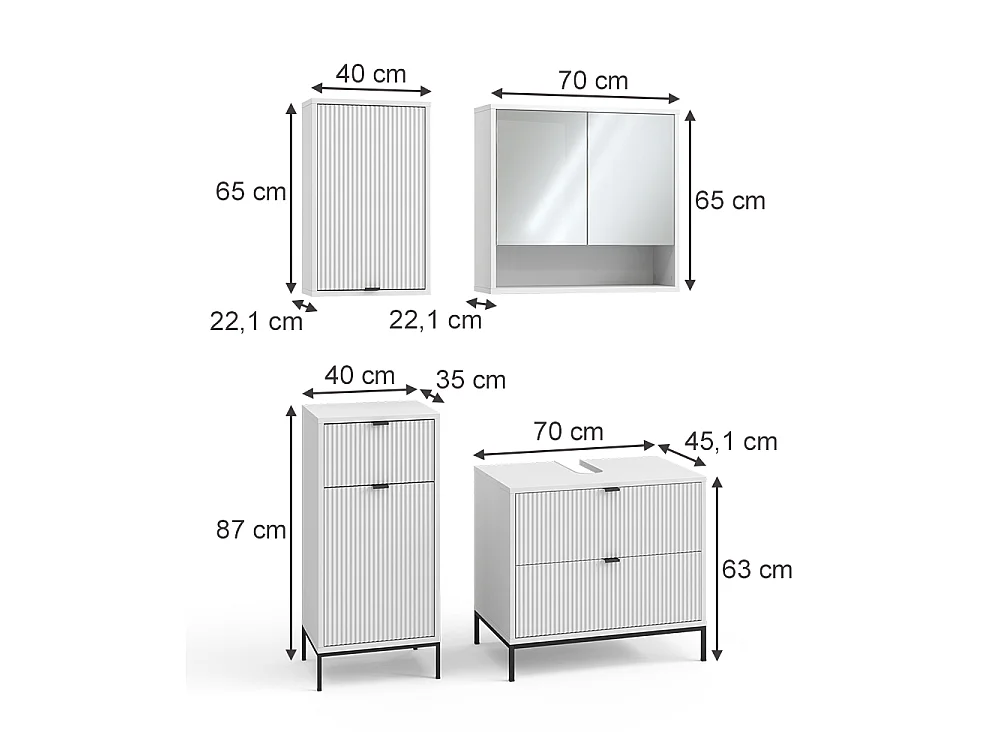 Zestaw mebli łazienkowych biały 70x45.1x63 eliza