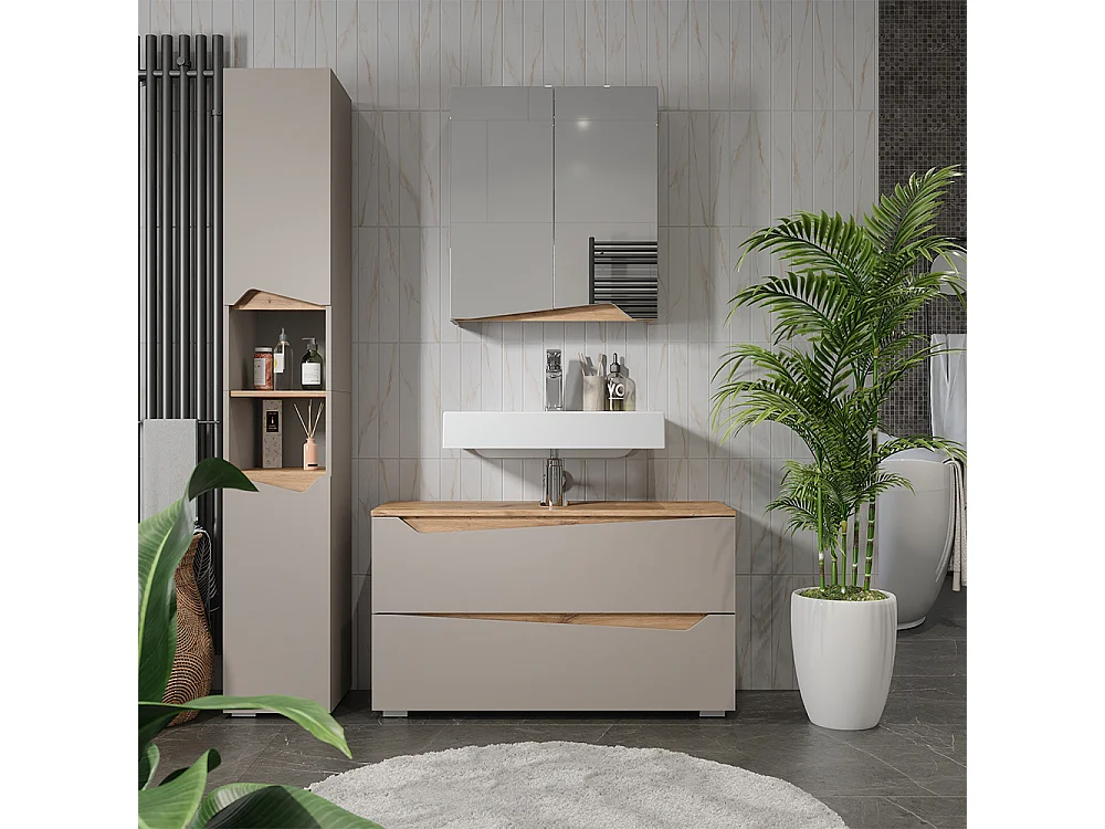 Meubles bain grège/chêne artisan 100x35x57.5 marelle