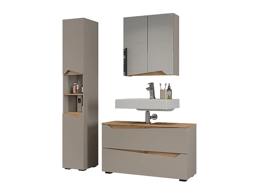 Meubles bain grège/chêne artisan 100x35x57.5 marelle