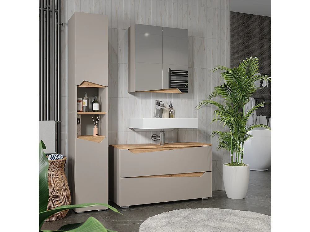 Meubles bain grège/chêne artisan 100x35x57.5 marelle