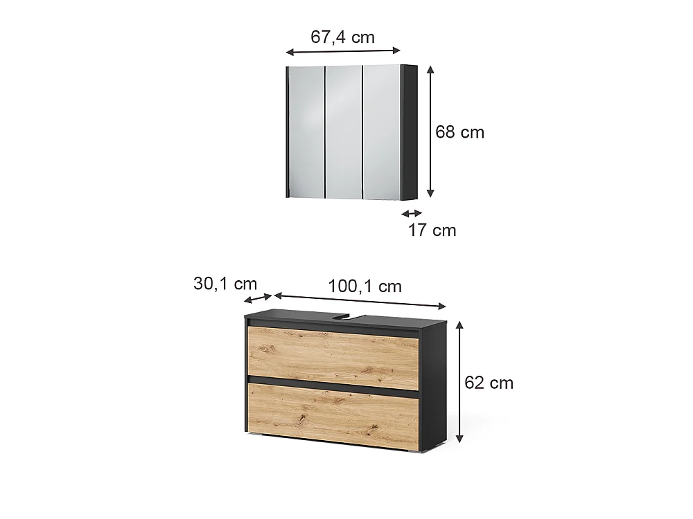 Badmöbel-Set anthrazit/artisan-eiche 100x30.1x62 majest