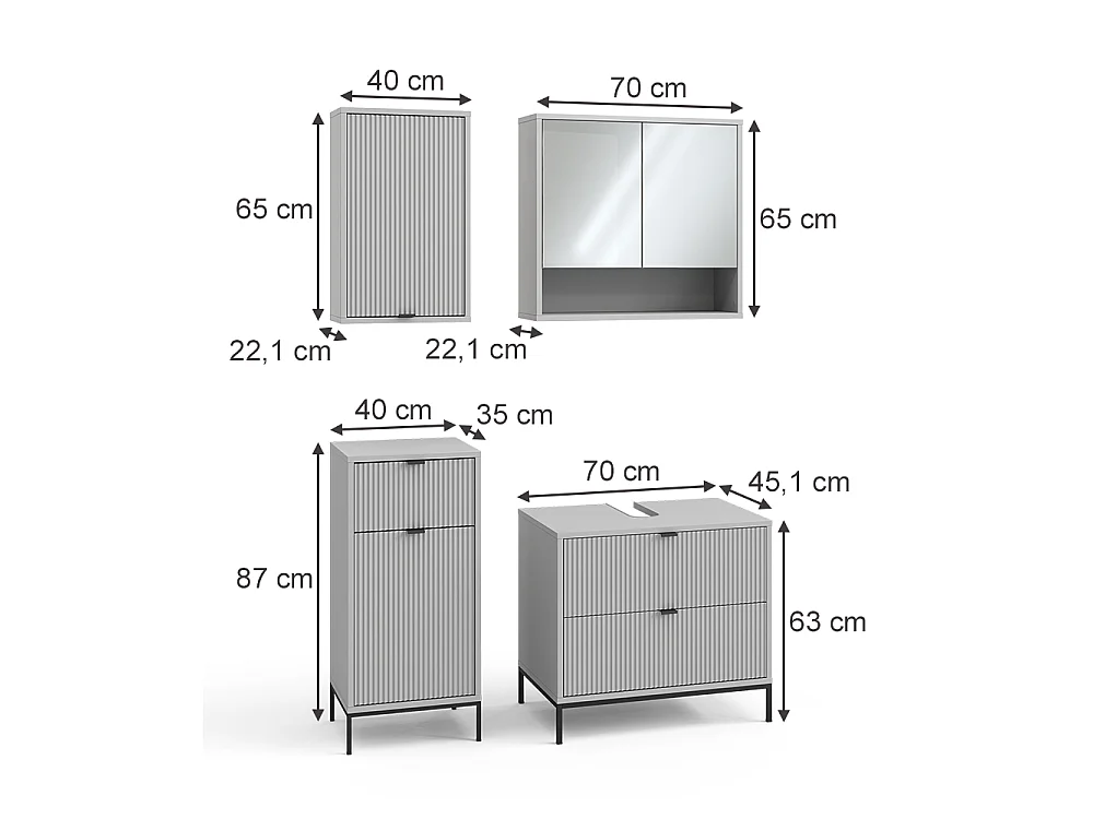 Zestaw mebli łazienkowych szary 70x45.1x63 eliza