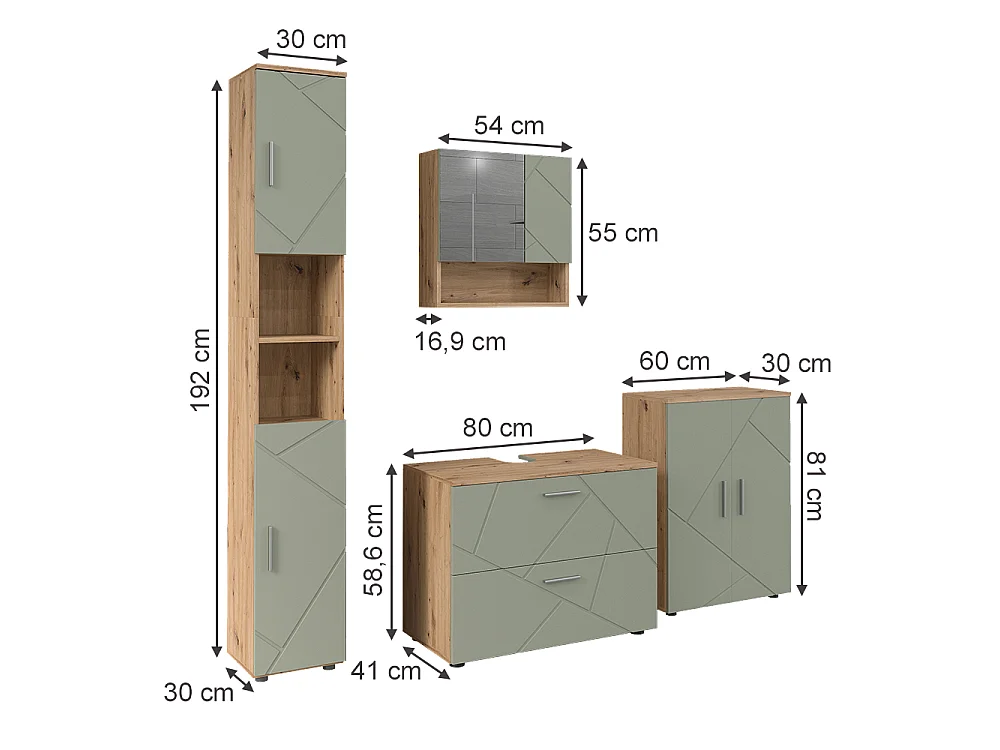 Badrumsmöbelset salvia grön 80x41x58.6 irma