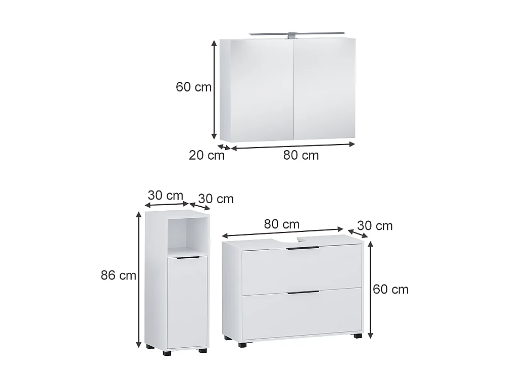 Zestaw mebli łazienkowych biały 80x30x60 alina