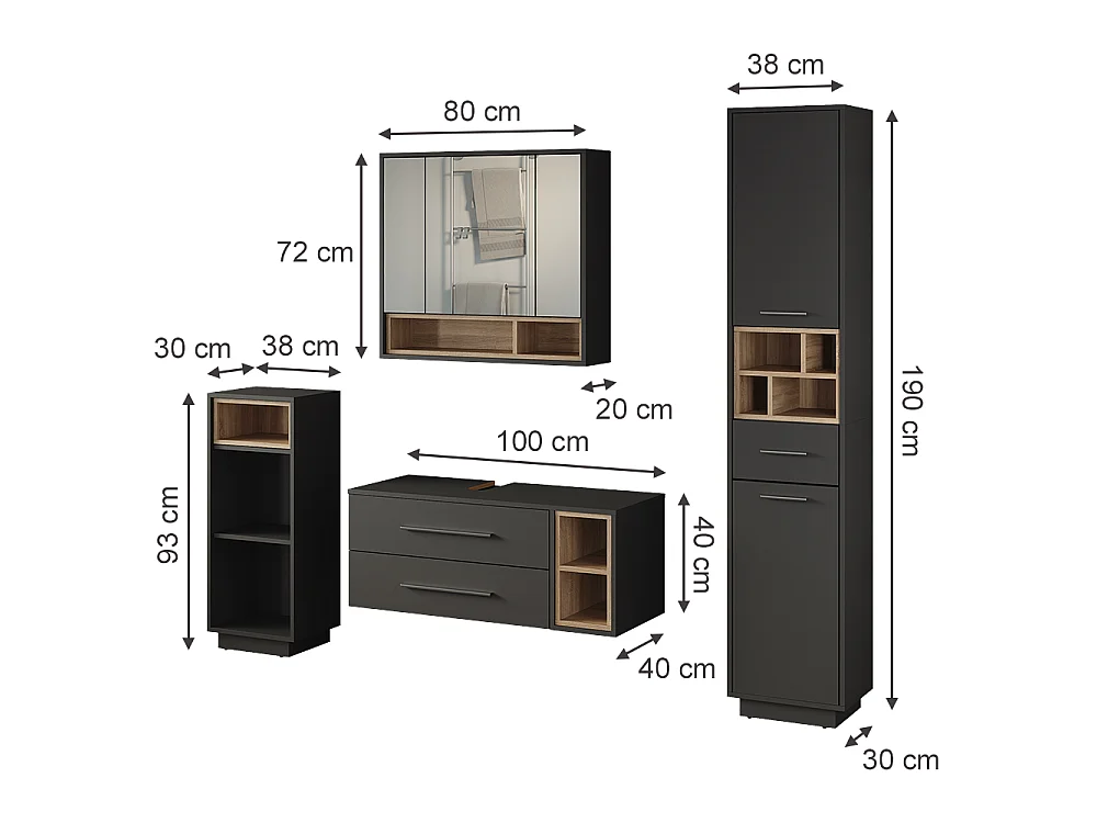 Badmöbel-Set anthrazit/sonoma 100x40x40 beatrice