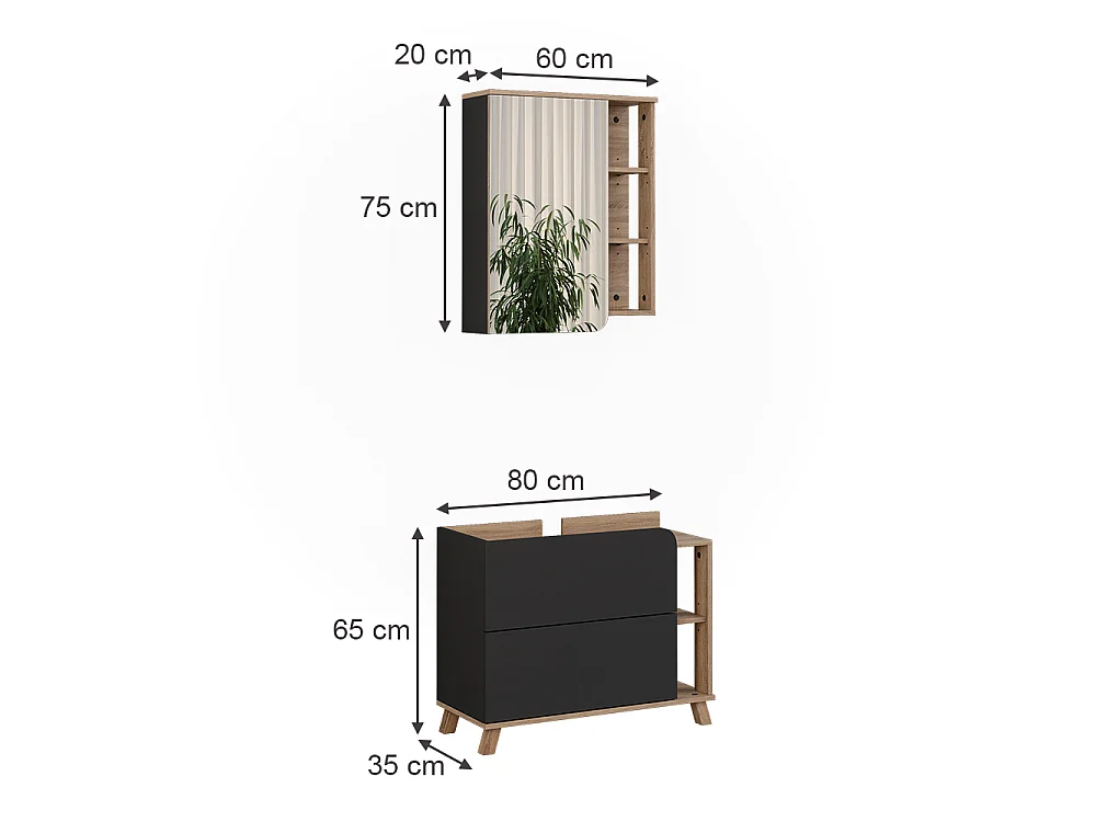 Badrumsmöbelset antracit/sonoma 80x35x65 karen