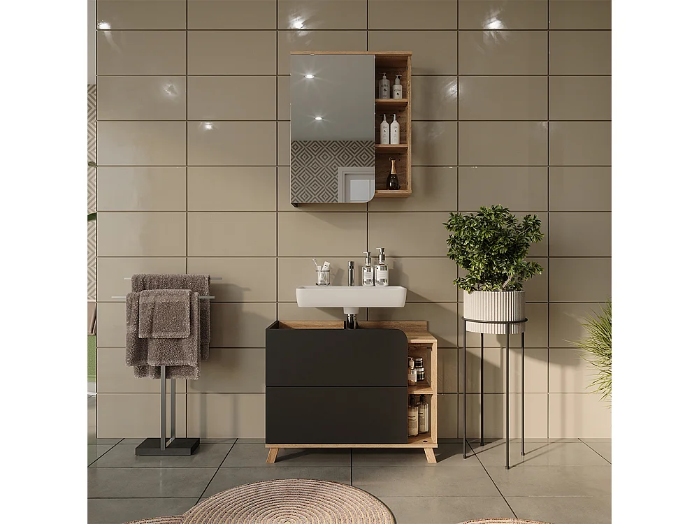 Badrumsmöbelset antracit/sonoma 80x35x65 karen