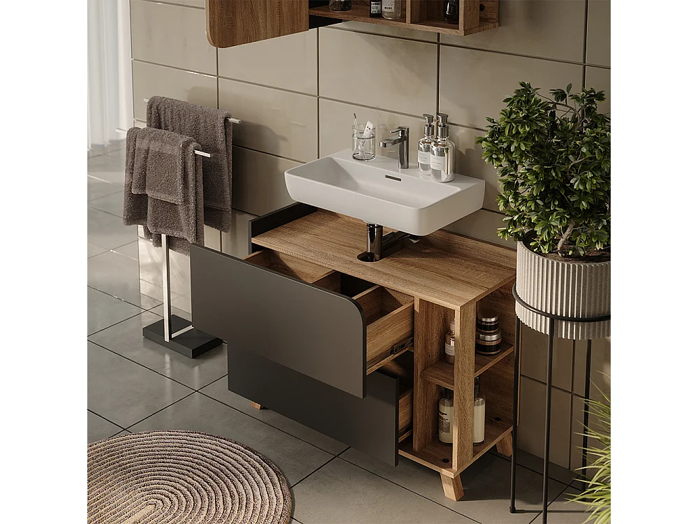 Badrumsmöbelset antracit/sonoma 80x35x65 karen